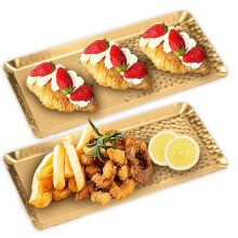 Lot de 2 plateaux de rangement décoratifs en acier inoxydable martelé, 25 x 11 cm, réutilisables, pour fruits et desserts, pour la cuisine et le