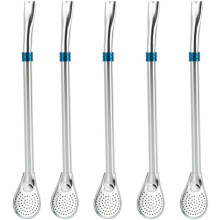 Lot de 5 cuillères à thé en acier inoxydable avec passoire, bombillas réutilisables pour maté et thé en vrac, idéales pour un usage domestique