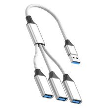 Cabo USB trançado de 3 portas para unidade externa e impressora