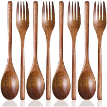 Cuillères et fourchettes à soupe en bois 23 cm (9 pouces), ensemble de 8 pièces