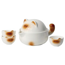 Service à thé en céramique en forme de chat avec 3 tasses