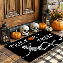 Mata na drzwi na Halloween z motywem szkieletu, ducha i dyni, 16x30 cali