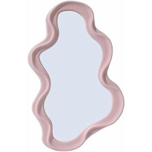 Pink Asymmetrical Wall Mirror Modern Wavy Design 1 Piece