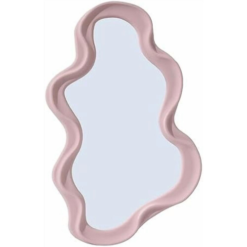 Pink Asymmetrical Wall Mirror Modern Wavy Design 1 Piece