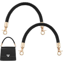 2 schwarze, geflochtene Handtaschengriffe aus PU-Leder, 30 cm, goldene Schnallen