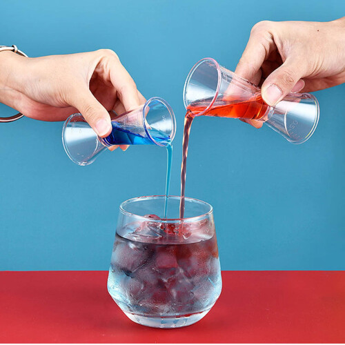 Set di 2 bicchieri dosatori per cocktail in plastica trasparente, ideali per bar, feste e cucina. 2