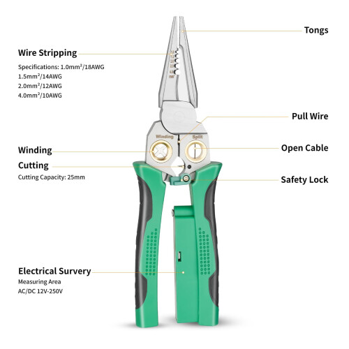 8-in-1 Wire Stripper with Voltage Tester, Multi-function Electrician Tool for Cutting, Stripping & Pulling – Compatible with Standard Wires 2