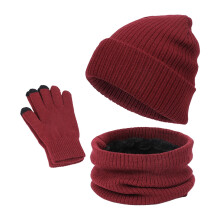 Set de 3 căciuli, eșarfă și mănuși de iarnă cald pentru bărbați/femei – culoare uni, utilizare în exterior pe vreme rece