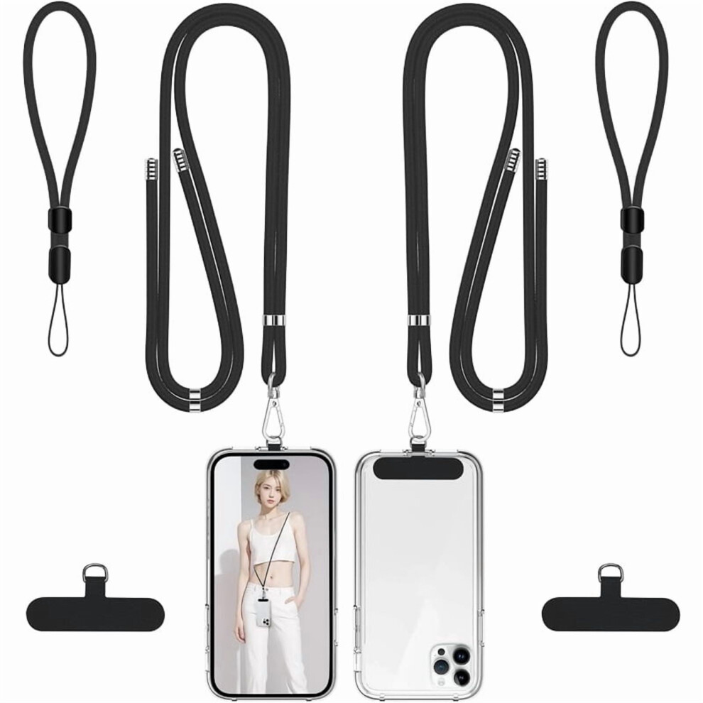 Phone Lanyard, 2 Pack Soft Nylon Neck Strap Universal Cell Phone Lanyard And 2 Pack Phone Wrist Strap With Durable Pads For Most Smartphones- Black 9422877352708
