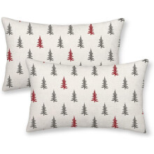 Weihnachtskissenbezüge, rot-graues Tannenmotiv, 12 x 20 Zoll, Set