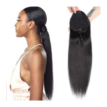8-30 Zoll lange, gerade brasilianische Haarteile mit Kordelzug für Damen, Echthaar-Extensions in Naturfarbe