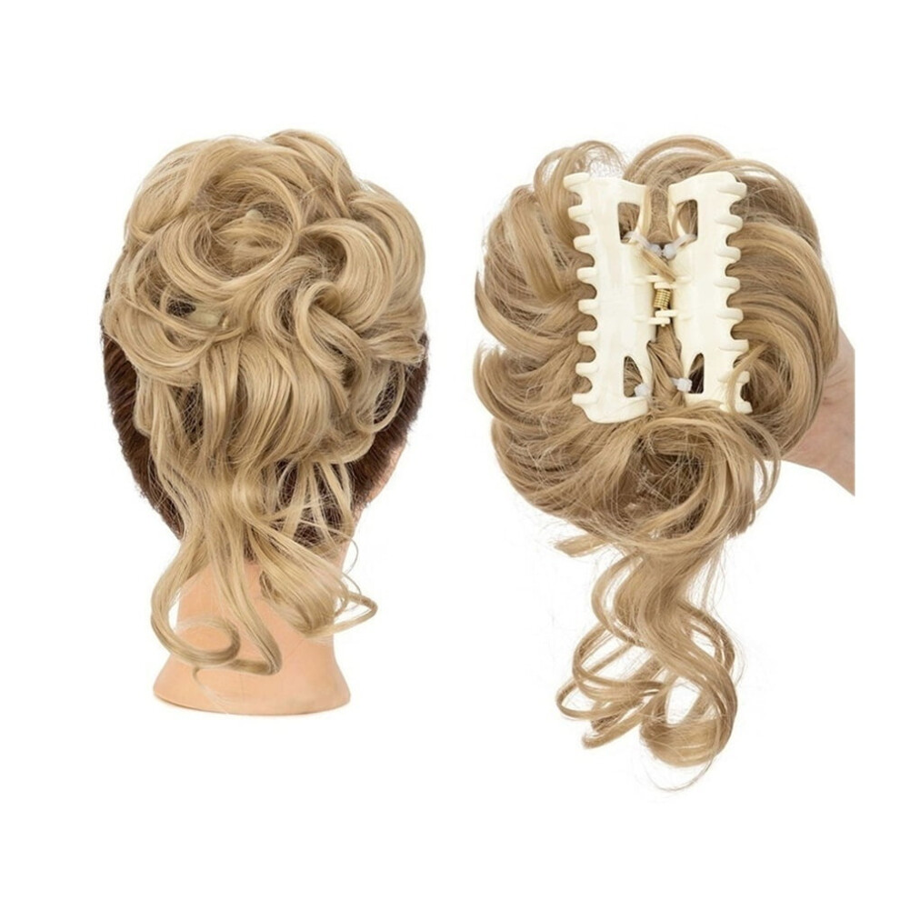 Unisex Messy Bun Hair Piece Claw Clip Curly Wavy Synthetic Chignon Tousled Updo With Tendrils Hair
