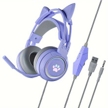 G25Cute Gaming-Headset mit Katzenohren, RGB-Beleuchtung, 50-mm-Treibern, leichter Aufhängung, 3,5-mm-Klinkenstecker, USB-Stromversorgung, Pink –