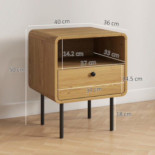 Homcom HOMCOM Bedside Table with Drawer and Shelf, Modern Bedside Cabinet, Oak 2