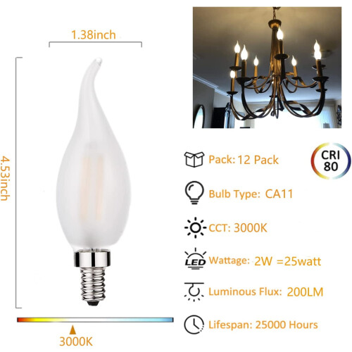 Λαμπτήρας LED Κηροπήγιο Ισοδύναμο 25W3000K Μαλακό Λευκό Φλόγας με Αδιαφανές Γυαλί 1