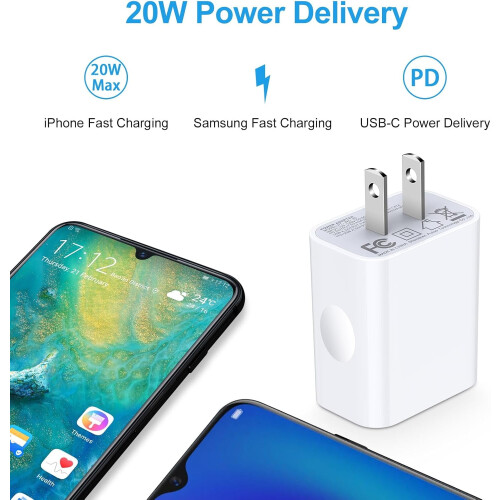Kit com 2 carregadores de parede USB-C PD de 20 W para Google Pixel 9/9a/9 Pro/8/7/6 e Pixel Watch; Compatível com iPhone 16/15 e QC Cube. 2