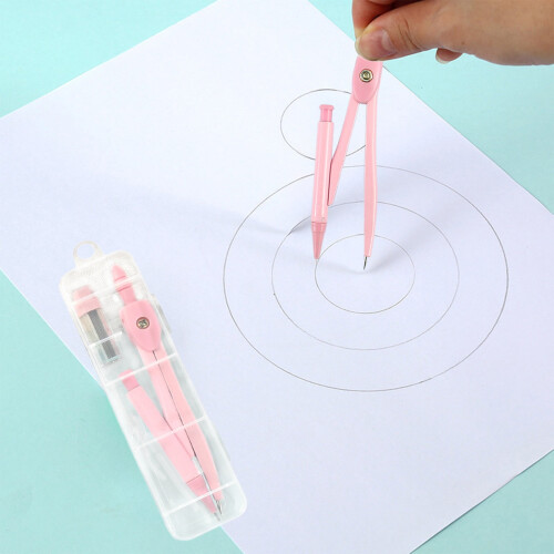 Metal Drafting Compass Set, Multifunctional Drawing Tool for Learner, Painting, Teaching, Pink, 1 Pc