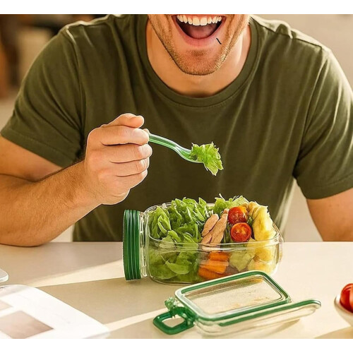 Conjunto de 3 Potes para Salada Portáteis com Abertura Lateral 2