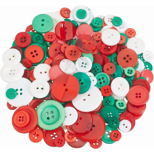 300 stuks diverse kerstknopen van hars, rood, wit en groen