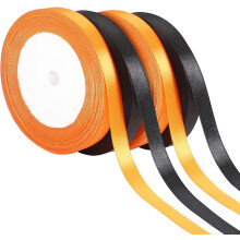 Cinta de satén para Halloween, 10 mm x 100 yardas (naranja y negro)