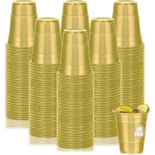 100 Pack 16 oz Gold Plastic Cups – Disposable, Heavy Duty, Compatible with Party, Wedding, Graduation, BBQ & Picnic