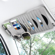 Chasenew Sun Visor CD Case Holder for Car – Multi-Function Organizer with CD/DVD Storage, Eyeglass Clip, Card Slots & Pen Holder, Grey Leather