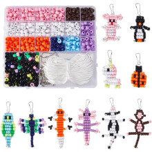 DIY Ponykralen Dierenset – 10 sets, 8 mm kralen met groot gat, benodigdheden voor het maken van sleutelhangers, diverse kleuren, geschikt voor het