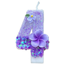 Purple Flower Glitter Number Birthday Candle – Paraffin Wax Decor for Cakes, Anniversaries & Parties