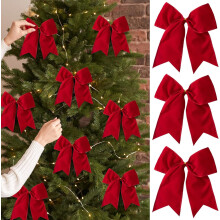 Conjunto de 15 laços de veludo vintage de 15 cm para árvore de Natal, embrulho de presentes, decoração de guirlandas e arranjos (vermelho)