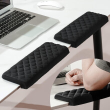Alfombrilla de escritorio en forma de L, con soporte para los codos, antideslizante, ergonómica, de 2 piezas, para oficinas, color negro.