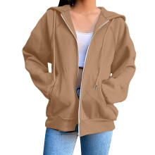 Női pulóver, divatos kapucnis pulóverek, stílusos, egyszínű, cipzáras, hosszú ujjú, lezser, kapucnis pulóverek, 3XL, Z02Khaki