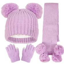 Ensemble bonnet, écharpe et gants d'hiver pour enfants : bonnet en maille douce et chaude, indispensable pour les garçons et les filles.