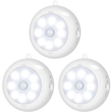 LED-Nachtlicht mit Bewegungsmelder, batteriebetriebene, kabellose Puck-Leuchte für Schrank, Küchenzeile, Treppenhaus, Wand – dimmbar, 3er-Pack