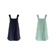 Robe tablier en coton et lin pour femme avec 2 poches,