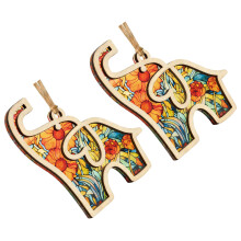Set van 2 Olifant Decors Ornament Houten Vriendschap Thema-kleur