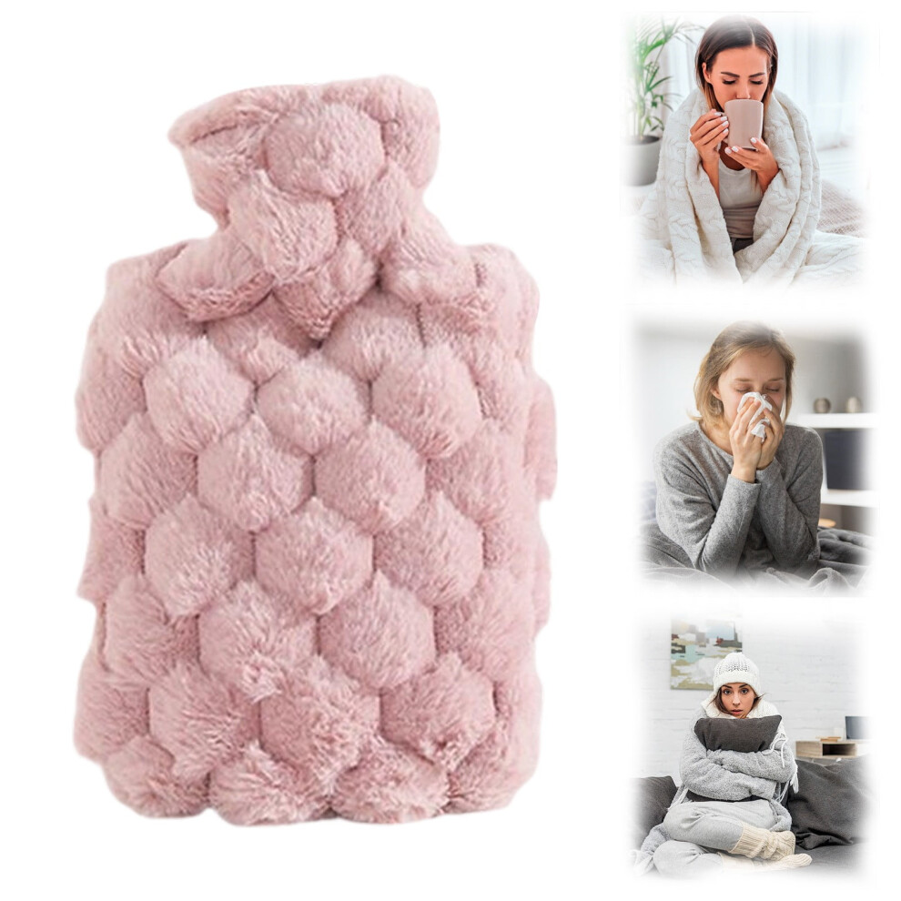 Hot Water Bottle with Plush Cover 500ml Pink