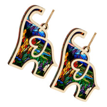 Dubbele Houten Olifant Vriendschap Ornament Set Home-Blauw