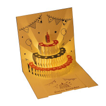 Musical Birthday Cake Card LED Light Greeting Cards with Envelope for All Occasion Girl Kid Wife Postcards