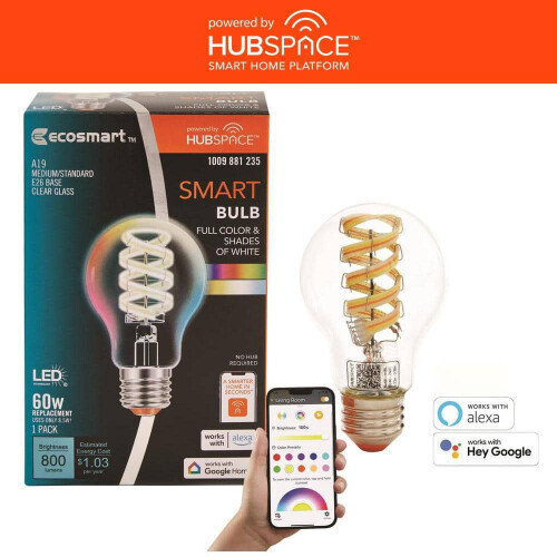 Hubspace Smart A19 LED Bulb 60W Equivalent Tunable White &