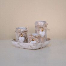 Conjunto de 3 peças de suporte para velas tealight com bandeja de madeira.