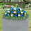 Artificial Blue and White Rose Grave Saddle for Headstones 1