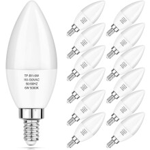 Confezione da 12 lampadine E12 a candelabro equivalenti a 60W, lampadine per lampadario da 6W 600LM 5000K, lampada a candela con attacco B11, non