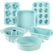 Nonstick Silicone Bakeware Set (6 pcs), BPA-Free, Heat-Resistant, for Loaf, Cheesecake, Pizza, Cupcake, Muffin – Blue