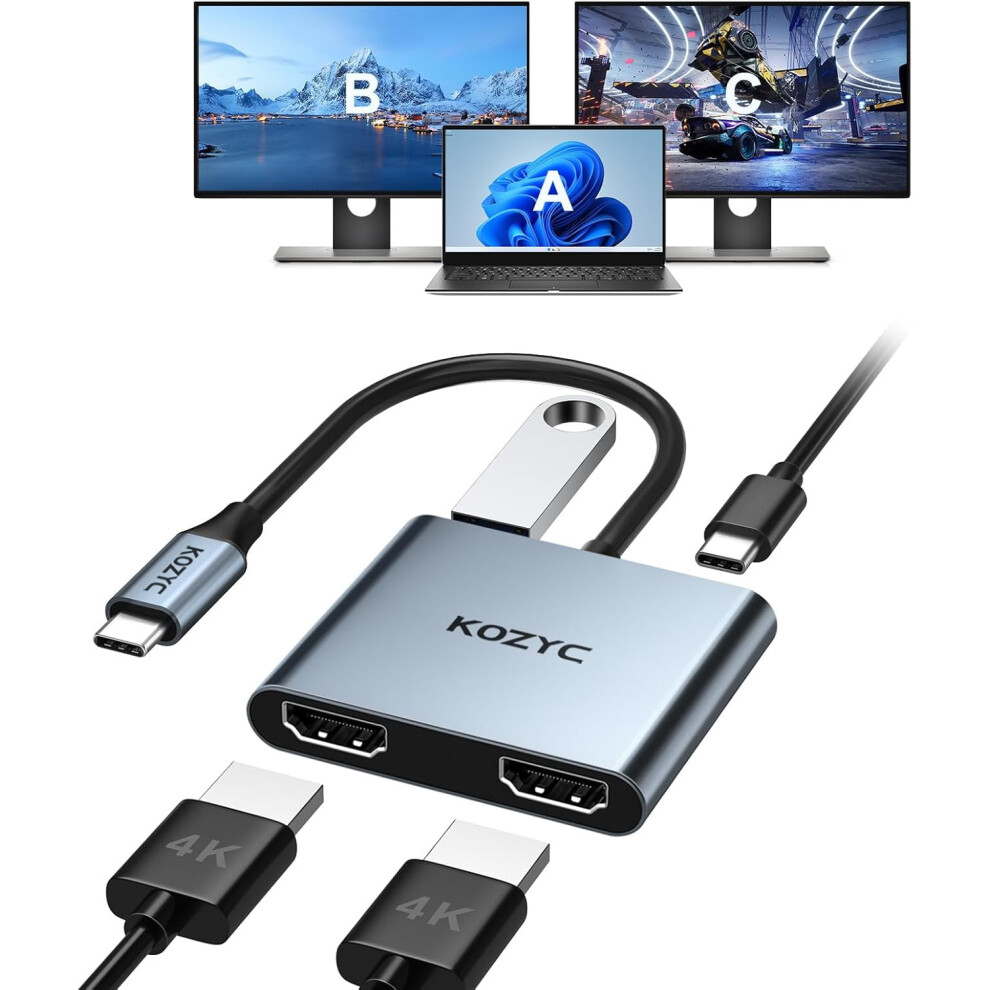 Usb-C To Dual Hdmi Adapter 4K@30Hz, 2Xhdmi + Usb 3.0 + 100W Pd Hub, Extended Display For Macbook Pro (Mst Not Supported On Macos), Compatible With 9071309823172