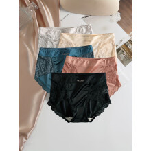 5 stuks effen satijnen kanten slipjes, elegante, comfortabele, ademende en elastische lingerie, damesondergoed