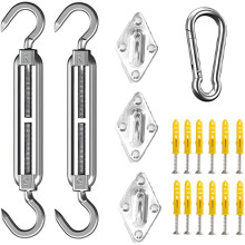 Kit de fixation pour voile d'ombrage, acier inoxydable 304, pour toile triangulaire/carrée/rectangle, robuste et résistant au vent (pour toile