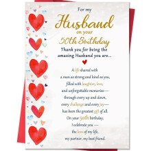 Funny 50th Birthday Card Gifts for Husband from Wife, Happy 50th Birthday Decorations for Men-8x5.3 Inches, Double-Sided