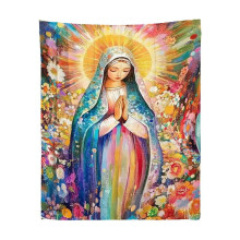 Couverture Vierge Marie – Plaid Guadalupe en flanelle douce orné de roses, cadeau chrétien pour femme, fête des mères, anniversaire,