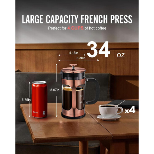 34oz/Literes French Press kávéfőző - Réz