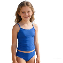 Blå tankini-badedrakt for jenter, 11-12 år, ensfarget med kontrastdetaljer, polstret, for strand og basseng